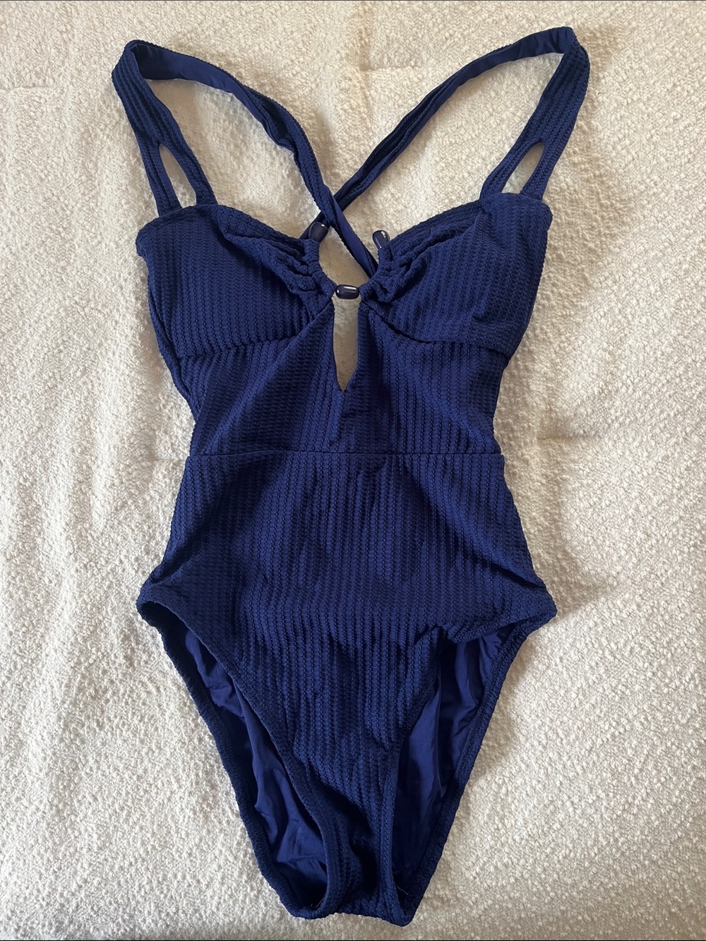 BECCA Navy Textured One-Piece Swimsuit